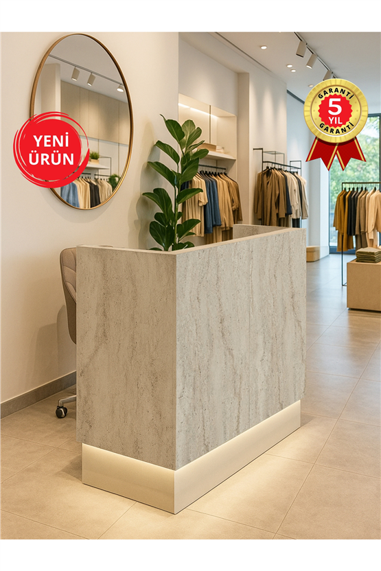 Dorpek Rissa Ledli Karşılama Bankosu 110cm Kasa Resepsiyon Masası Ofis Bankosu