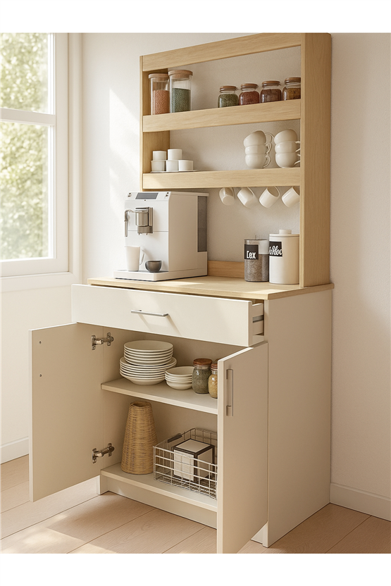 Dorpek Samos 2 Kapaklı Çok Amaçlı Dolap 1 Çekmeceli Mutfak Dolabı Kahve Köşesi Kumtaşı - Rota