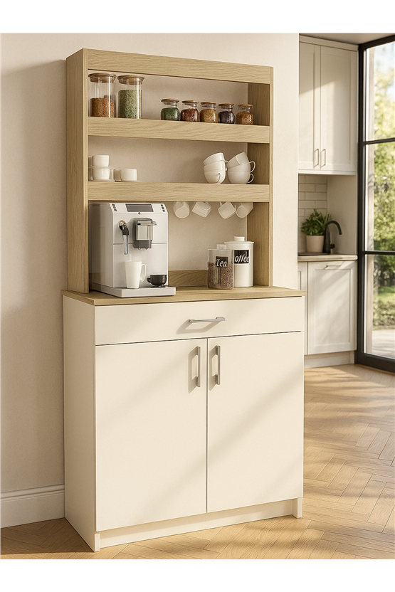 Dorpek Samos 2 Kapaklı Çok Amaçlı Dolap 1 Çekmeceli Mutfak Dolabı Kahve Köşesi Kumtaşı - Rota