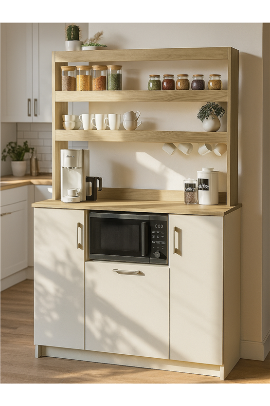 Dorpek Samos 3 Kapaklı Mutfak dolabı Mikrodalga Fırın Alanlı Çok amaçlı Dolap Kahve Köşesi Kumtaşı - Rota