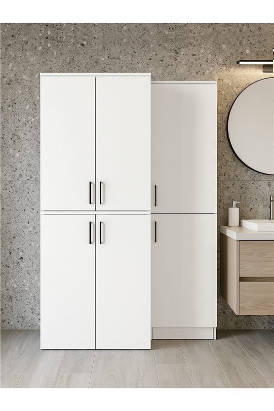 Dorpek Tani Kapaklı Çamaşır ve Kurutma Makinesi Dolabı & Rovi Banyo Dolabı, Ütü Masası Dolabı | Beyaz