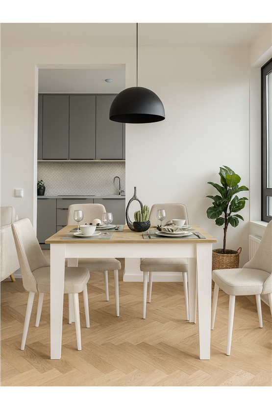 Dorpek Tatyos Kapaklı Yemek Masası - Gizli Bölmeli Mutfak Masası Beyaz-Safir 110cm