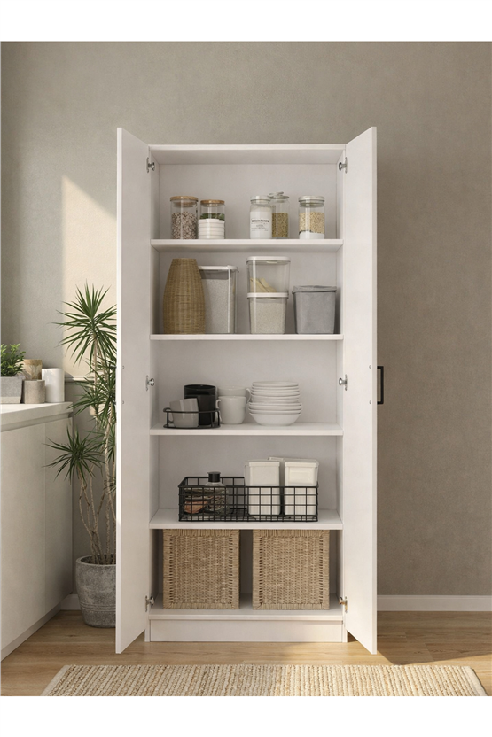 Dorpek Tuco 2 Kapaklı 5 Raflı Mutfak Dolabı Çok Amaçlı Dolap Kiler Dolabı Beyaz