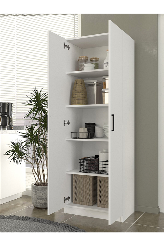 Dorpek Tuco 2 Kapaklı 5 Raflı Mutfak Dolabı Çok Amaçlı Dolap Kiler Dolabı Beyaz