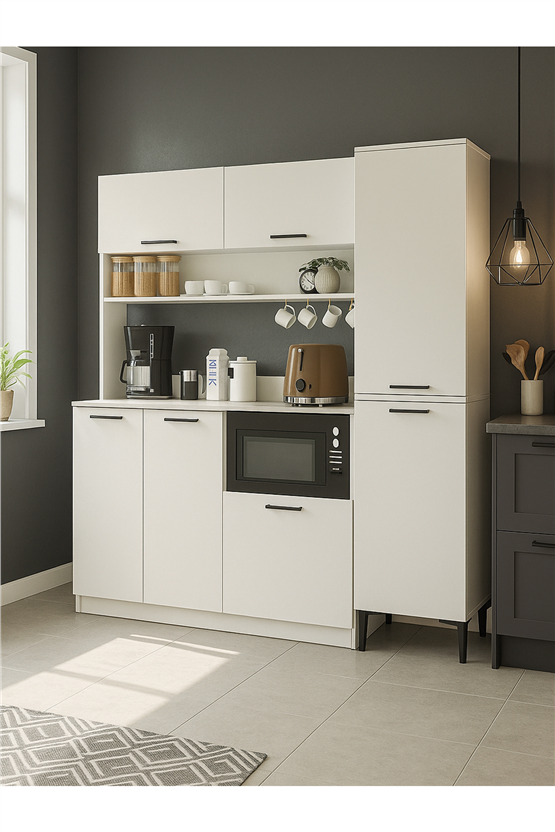 Dorpek Tuco 3 Kapakli Mutfak Dolabı, Kahve Dolabı & Singa Çok Amaçlı Dolap Beyaz