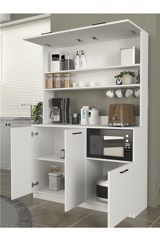 Dorpek Tuco 3 Kapaklı Mutfak Dolabı Kahve Köşesi Çok Amaçlı Dolap Beyaz