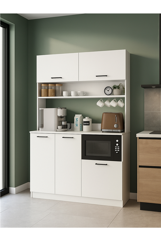 Dorpek Tuco 3 Kapaklı Mutfak Dolabı Kahve Köşesi Çok Amaçlı Dolap Beyaz