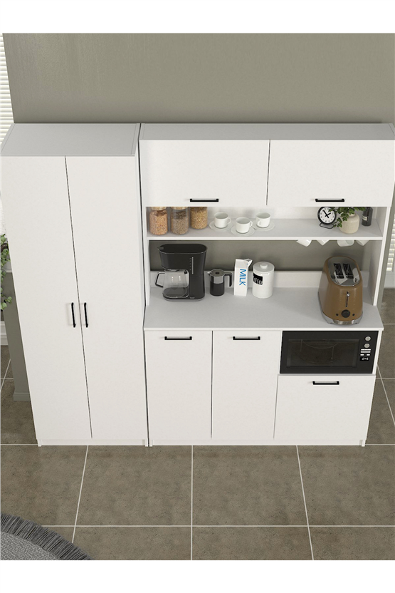 Dorpek Tuco 3 Kapakli Mutfak Dolabı & Tuco 2 Kapaklı 5 Rafli Çok Amaçlı Dolap Kahve Köşesi Beyaz