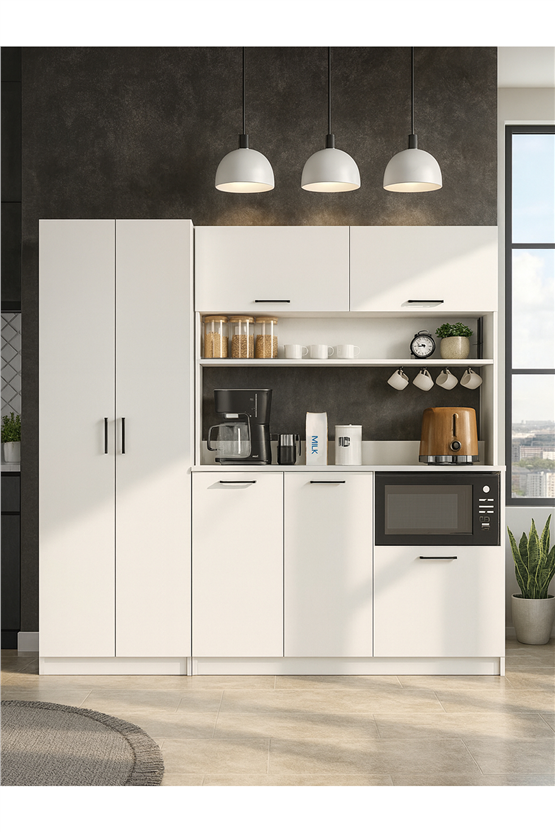 Dorpek Tuco 3 Kapakli Mutfak Dolabı & Tuco 2 Kapaklı 5 Rafli Çok Amaçlı Dolap Kahve Köşesi Beyaz