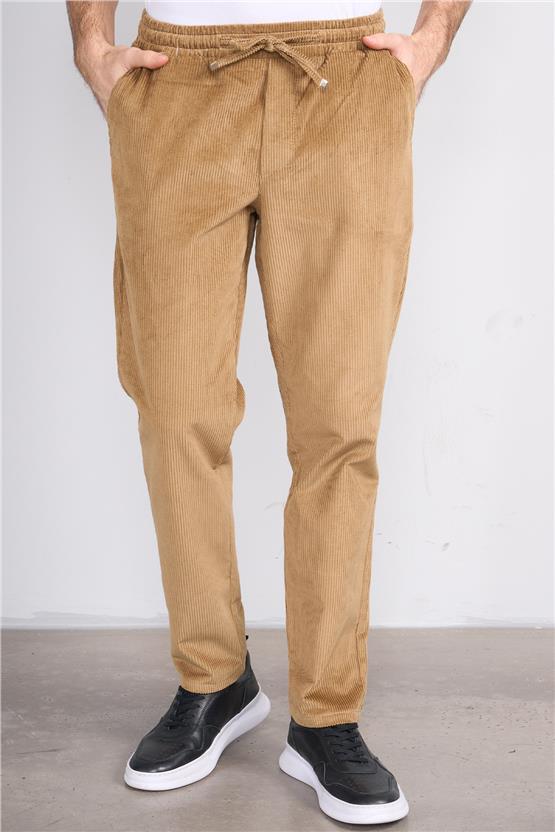 Erpant Normal Kalıp Bej Jogger Kadife Pantolon