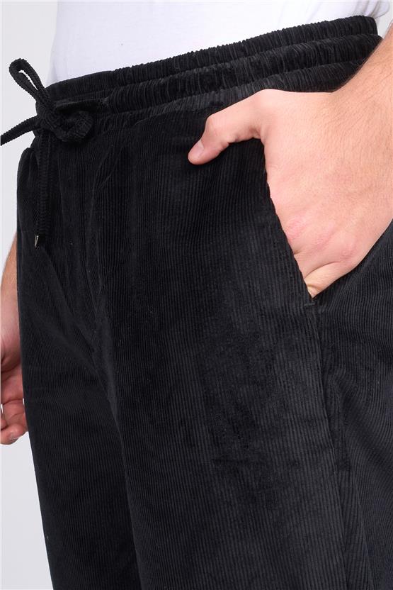 Erpant Normal Kalıp Siyah Jogger Kadife Pantolon