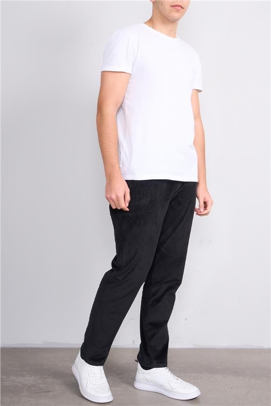 Erpant Normal Kalıp Siyah Jogger Kadife Pantolon