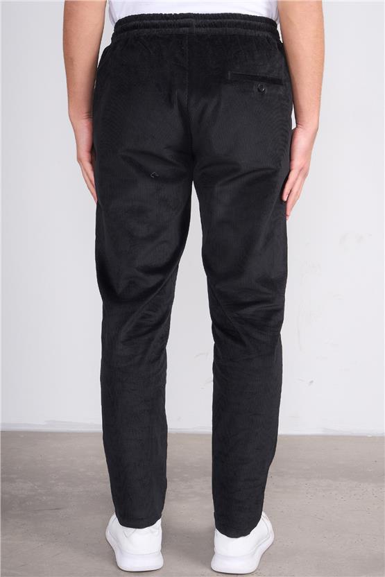 Erpant Normal Kalıp Siyah Jogger Kadife Pantolon