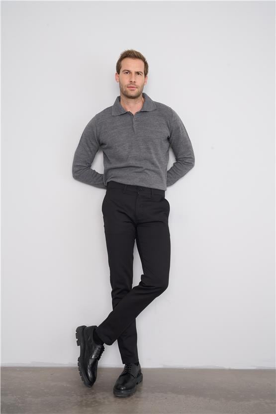 Erpant Slim Fit Gabardin Siyah Pantolon