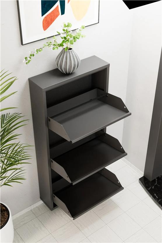 Evdemo 3 Kapaklı Metal Ayakkabılık Antrasit