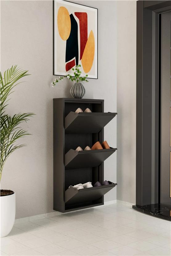 Evdemo 3 Kapaklı Metal Ayakkabılık Antrasit