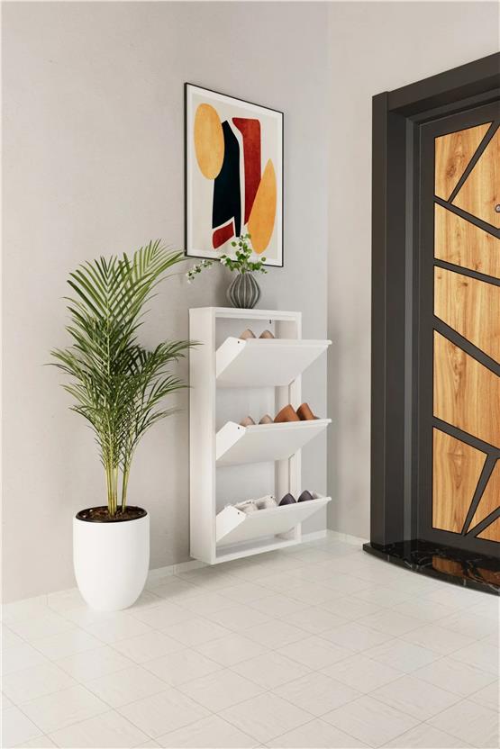 Evdemo 3 Kapaklı Metal Ayakkabılık Beyaz