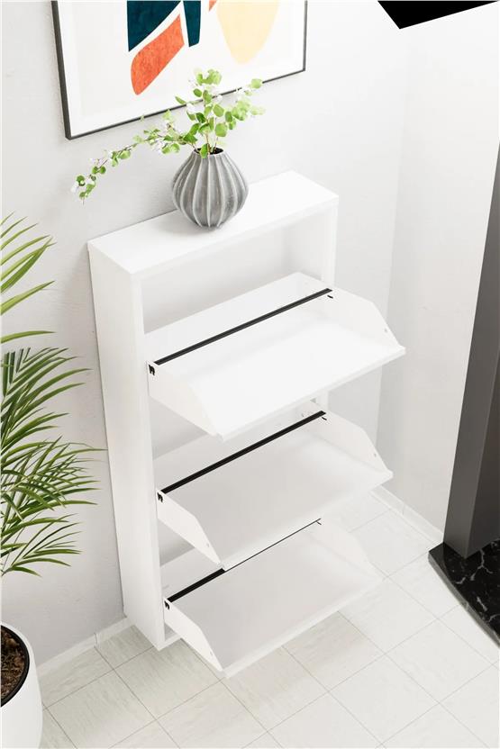 Evdemo 3 Kapaklı Metal Ayakkabılık Beyaz