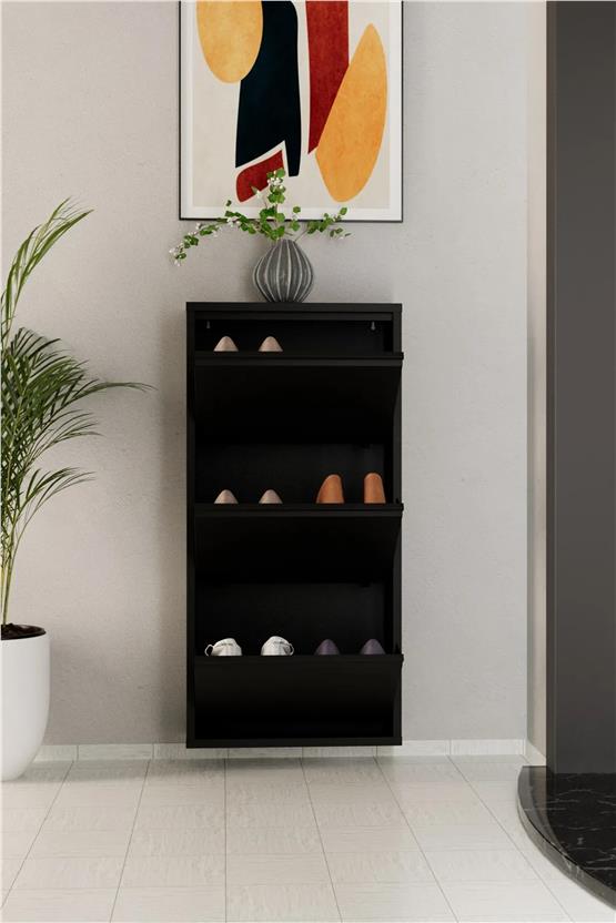 Evdemo 3 Kapaklı Metal Ayakkabılık Siyah