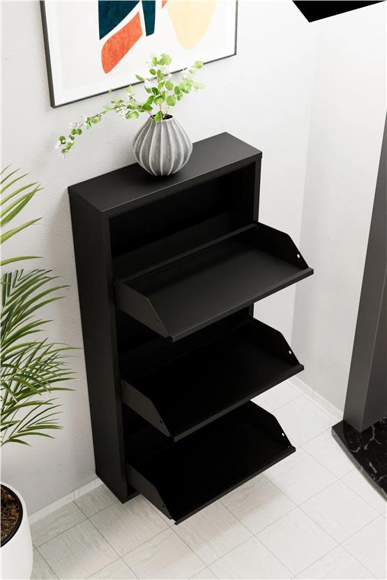 Evdemo 3 Kapaklı Metal Ayakkabılık Siyah