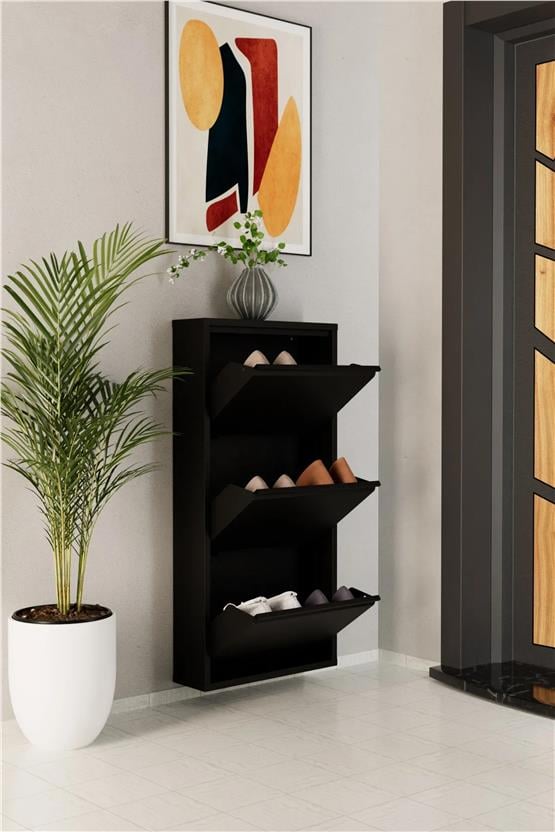 Evdemo 3 Kapaklı Metal Ayakkabılık Siyah