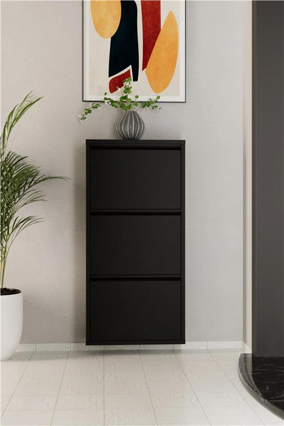 Evdemo 3 Kapaklı Metal Ayakkabılık Siyah