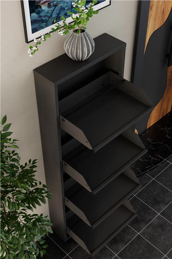 Evdemo 4 Kapaklı Metal Ayakkabılık Antrasit