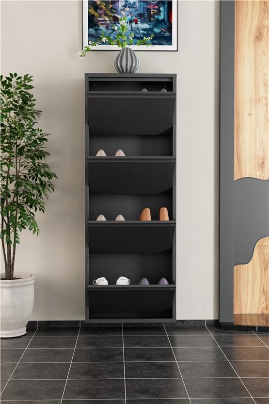 Evdemo 4 Kapaklı Metal Ayakkabılık Antrasit