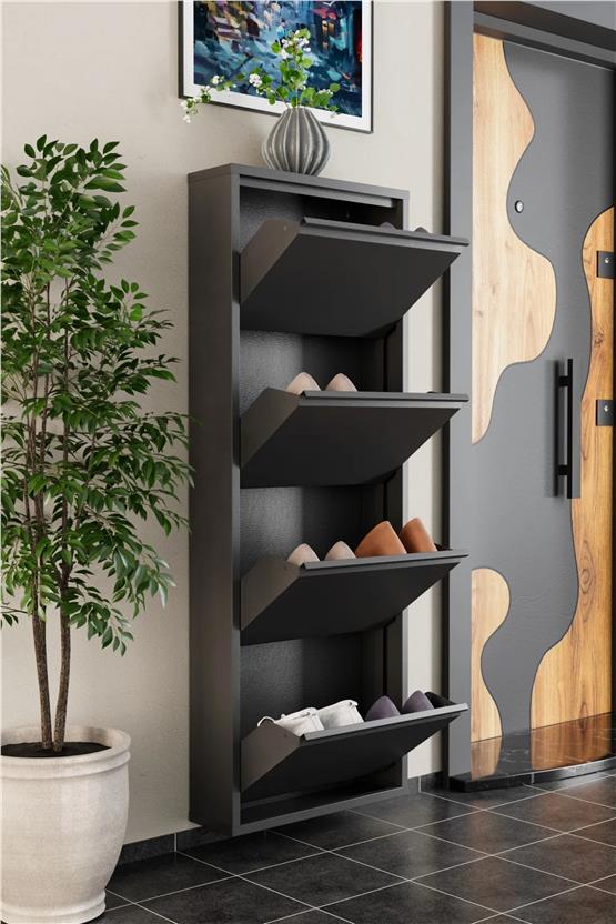 Evdemo 4 Kapaklı Metal Ayakkabılık Antrasit