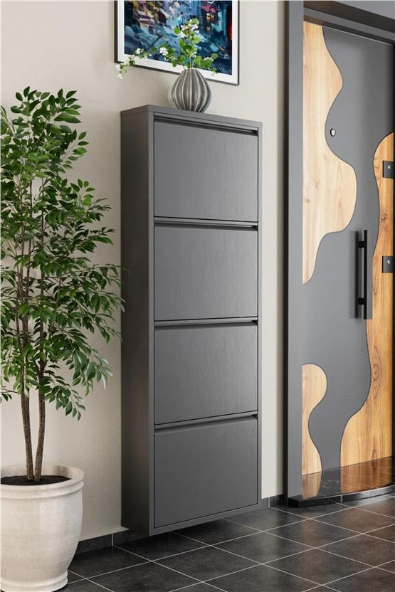 Evdemo 4 Kapaklı Metal Ayakkabılık Antrasit