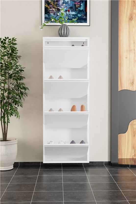 Evdemo 4 Kapaklı Metal Ayakkabılık Beyaz