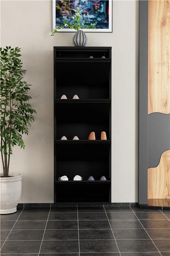 Evdemo 4 Kapaklı Metal Ayakkabılık Siyah