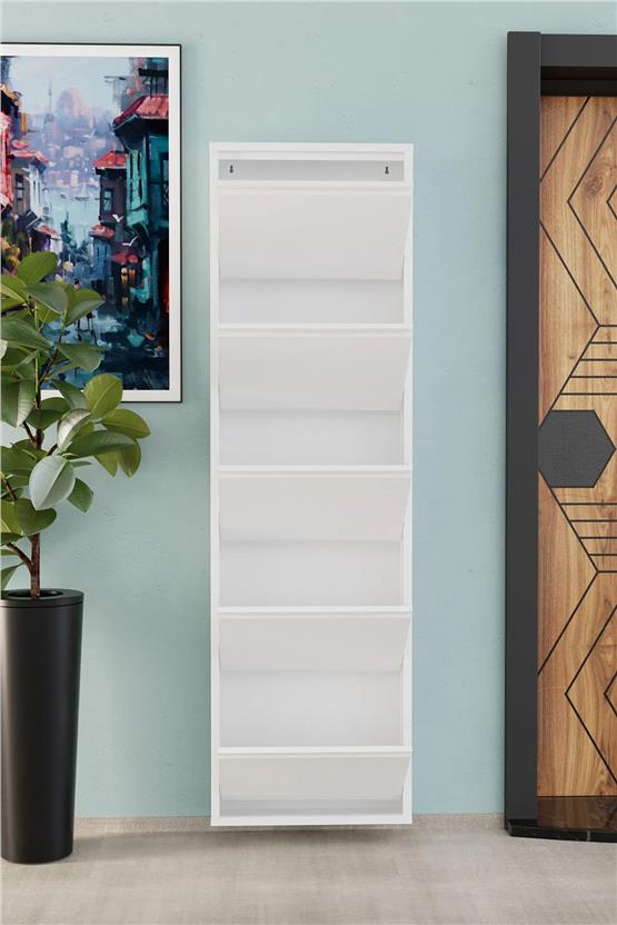 Evdemo 5 Kapaklı Metal Ayakkabılık Beyaz