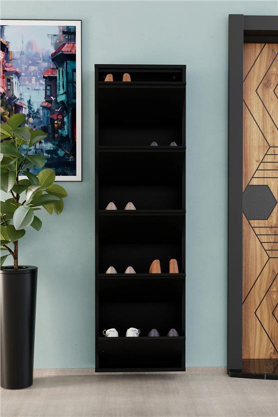 Evdemo 5 Kapaklı Metal Ayakkabılık Siyah