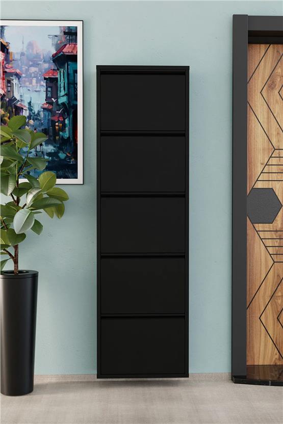 Evdemo 5 Kapaklı Metal Ayakkabılık Siyah