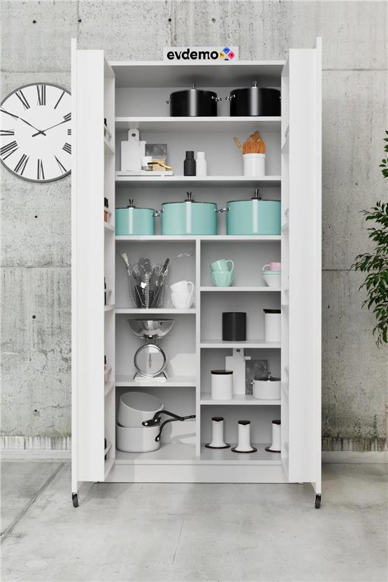 Evdemo Art 2 Kapaklı Erzak Kiler Mutfak Dolabı Beyaz