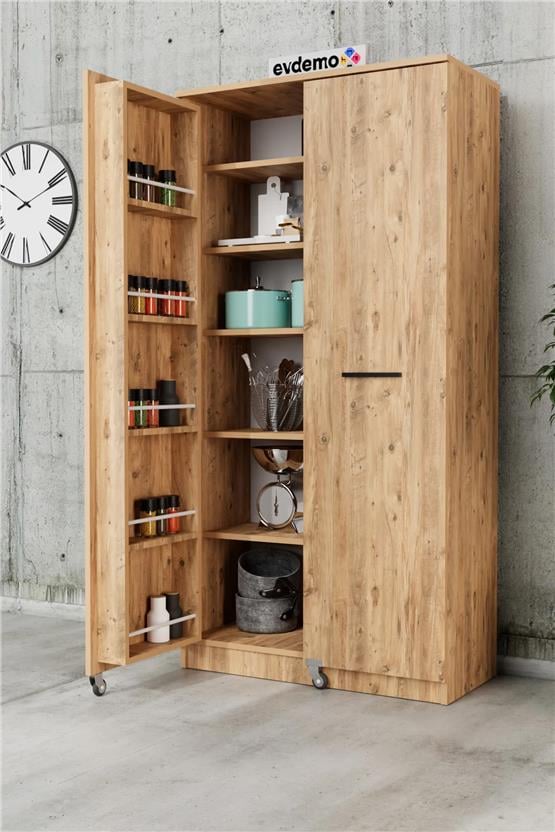 Evdemo Art 2 Kapaklı Erzak Kiler Mutfak Dolabı Atlantik Çam
