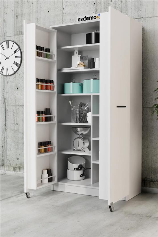Evdemo Art 2 Kapaklı Erzak Kiler Mutfak Dolabı Beyaz