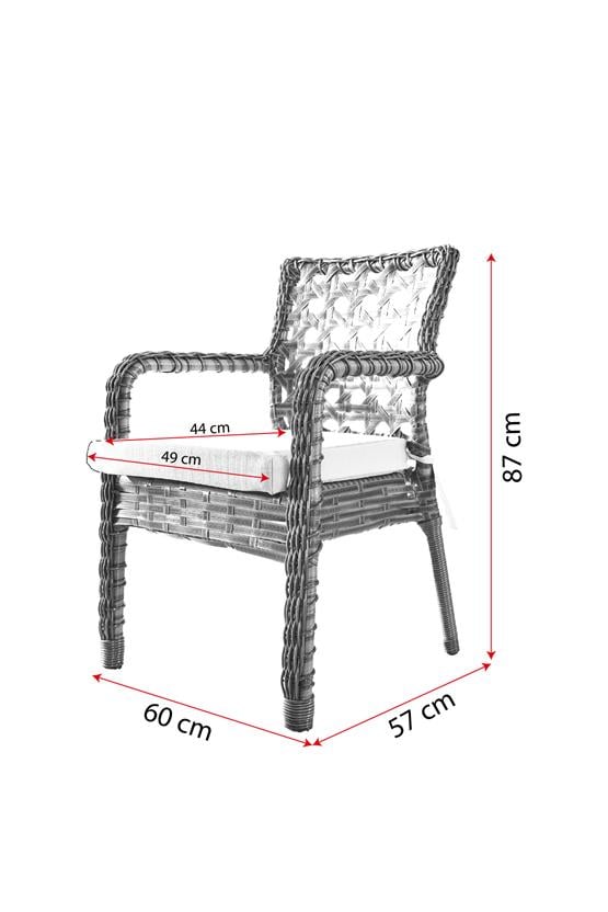 Evdemo Ayaz 2 Kişilik Rattan Bahçe Balkon Mutfak Masa Takımı Gri