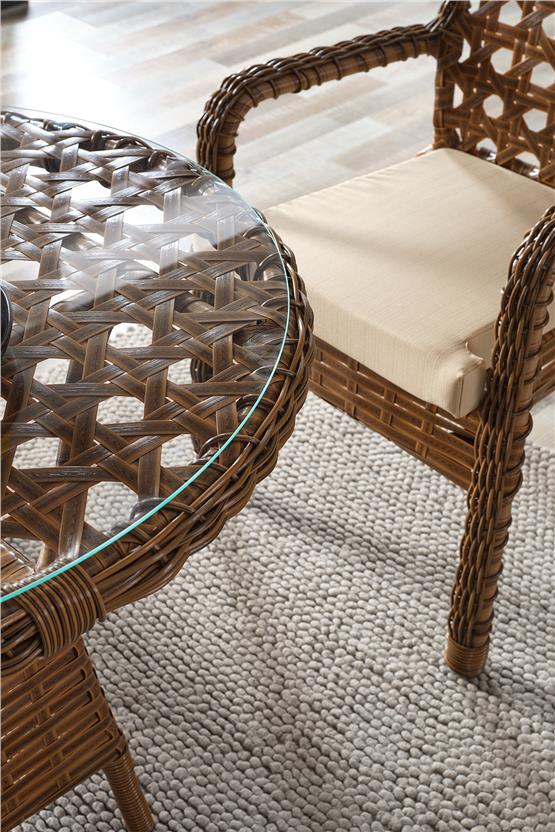 Evdemo Ayaz 4 Kişilik Rattan Bahçe Balkon Mutfak Masa Takımı Kahve