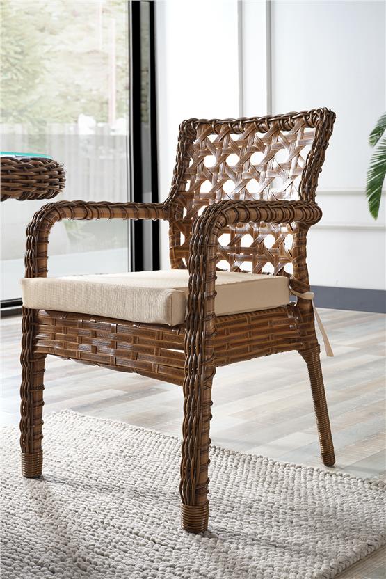 Evdemo Ayaz 4 Kişilik Rattan Bahçe Balkon Mutfak Masa Takımı Kahve