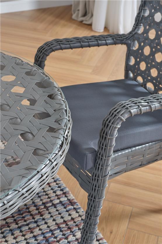 Evdemo Ayaz 4 Kişilik Rattan Bahçe Balkon Mutfak Masa Takımı Gri