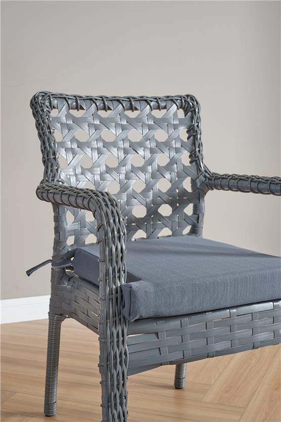 Evdemo Ayaz 4 Kişilik Rattan Bahçe Balkon Mutfak Masa Takımı Gri