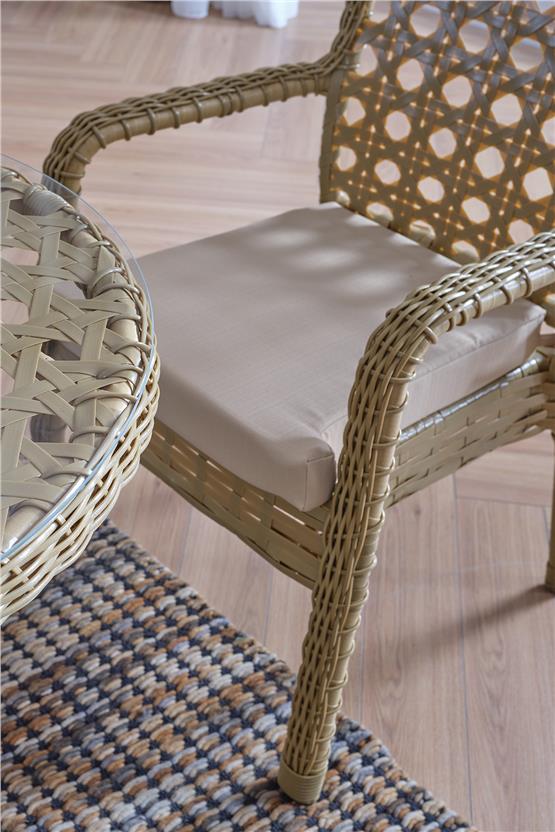 Evdemo Ayaz 4 Kişilik Rattan Bahçe Balkon Mutfak Masa Takımı Cappuccino