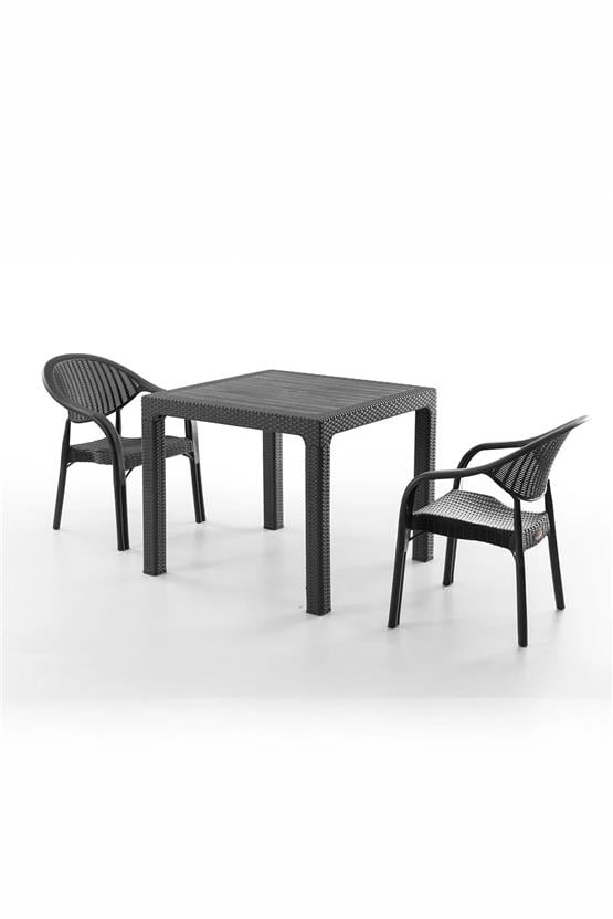 Evdemo Bamboo 2 Kişilik Rattan Masa Sandalye Takımı Siyah