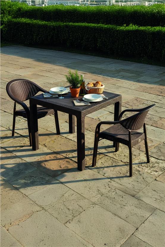 Evdemo Bamboo 2 Kişilik Rattan Masa Sandalye Takımı Kahve