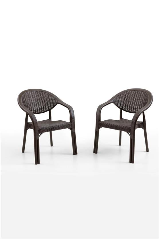 Evdemo Bamboo 2 Kişilik Rattan Masa Sandalye Takımı Kahve