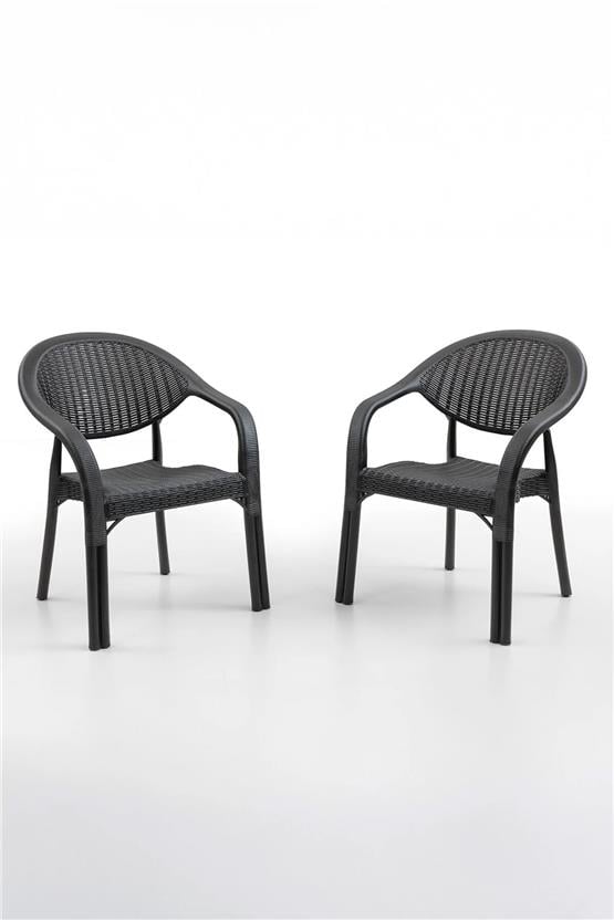 Evdemo Bamboo 2li Rattan Sandalye Siyah