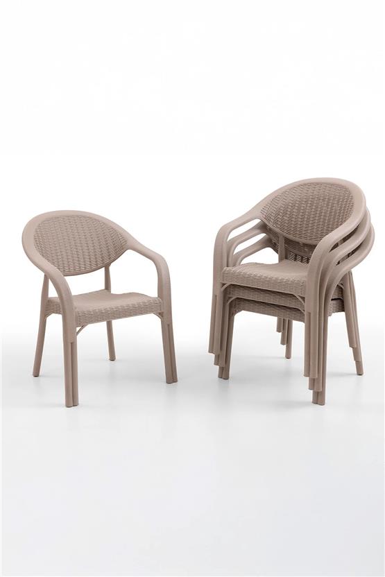 Evdemo Bamboo 4lü Rattan Sandalye Cappuccino