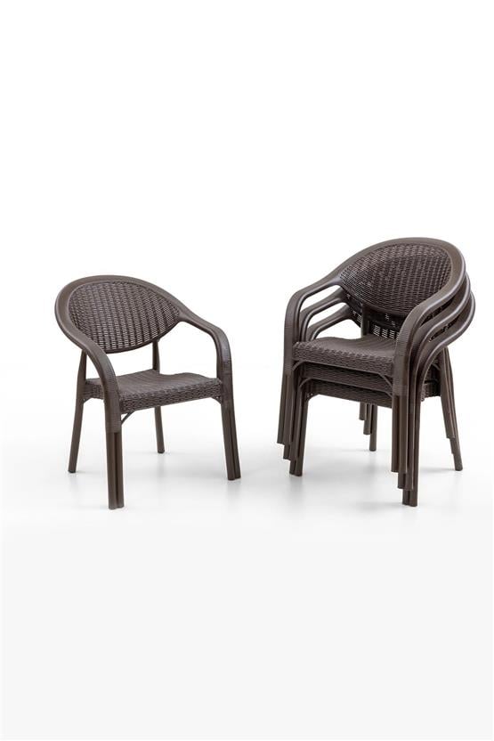 Evdemo Bamboo 4lü Rattan Sandalye Kahve